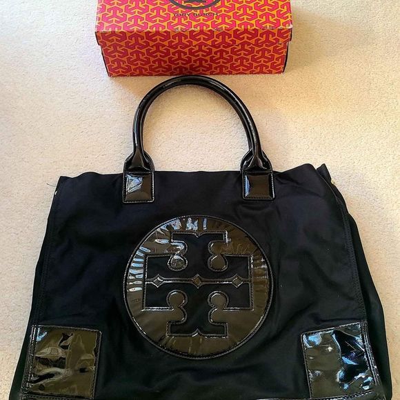 Tory Burch Handbags - Tory Burch Designer Large Black Ella Tote Handbag Purse